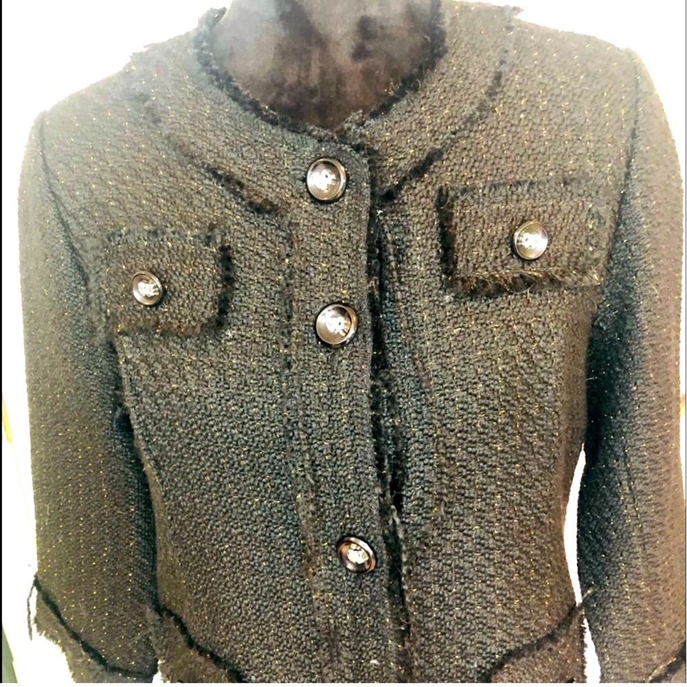 Luii tweed shredded dress coat or jacket 3/4 sleeves, gold thread details - Picture 10 of 10